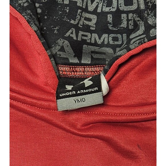 UNDER ARMOUR red Poly Logo Pullover Hoodie Sweatshirt Youth Medium YMD loose - Picture 2 of 7
